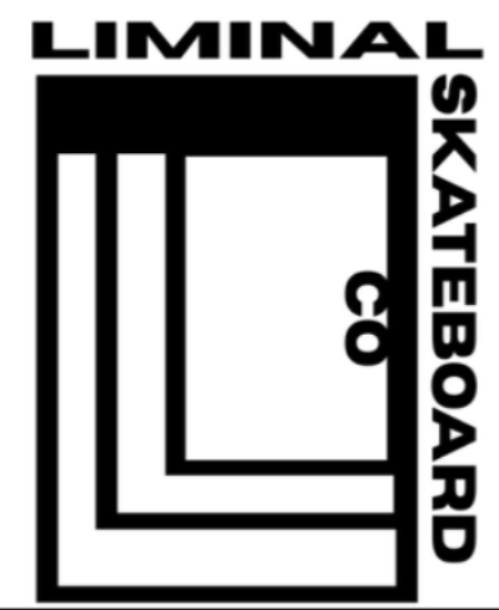Black and white logo with the word LIMINAL at the top, SKATEBOARD CO on the right, and bold geometric lines forming a stylized L in the center.